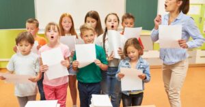 A group of people engaged in vocal exercises